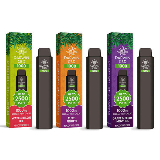 DARWIN 1000mg DISPOSABLE CBD VAPES - 2500 PUFFS - CHOOSE FLAVOUR