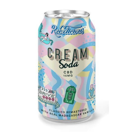 REBELICIOUS - CREAM SODA 15mg CBD INFUSED SPARKLING SOFT DRINK 330ml